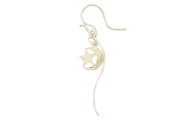 Silver earring with a star design on a white background